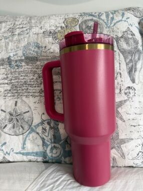 Starbucks x Stanley Pink Travel Tumbler with Handle and Gold Accent